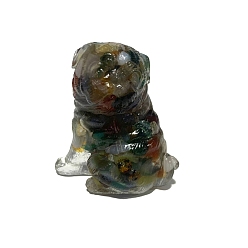 Natural Agate Resin Dog Figurines, with Natural Agate Chips inside Statues for Home Office Decorations, 50x35x55mm