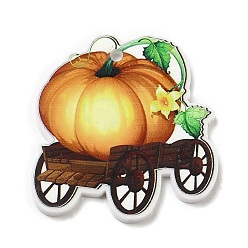 Pumpkin Thanksgiving Day Themed Opaque Printed Acrylic Pendants, Pumpkin, 36.5x34x2mm, Hole: 2mm