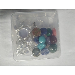 Платина Наборы колец для пальцев 20 шт., включая регулируемые компоненты латунных колец для пальцев, Природные и синтетические кабошоны драгоценных камней, плоско-круглые, платина, лоток : 16 мм, Размер: 7, 17 мм