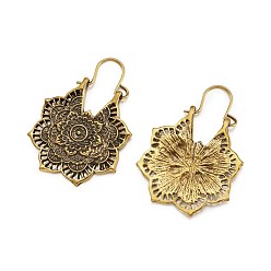 Antique Golden Bohemian Retro Style Alloy Dangle Hoop Earrings, Mandala Earrings, Flower, Antique Golden, 41~44mm, Pin: 0.7mm, Flower: 31.5x28.5x1.8mm