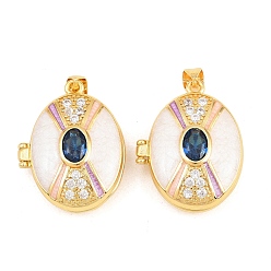 Белый Подвески латуни медальон, с эмалью, стеклом и кубическим цирконием, без кадмия и без свинца, реальный 18 k позолоченный, стойки покрытие, долговечный, овальные амулеты, белые, 26.5x21x9 мм, отверстие : 3x5 мм