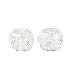 Серебро Латунь микропаве прозрачный кубический цирконий европейский бисер, рондель, бусины с большим отверстием, стойки покрытие, долговечный, без свинца и без кадмия, серебряные, 9x6 мм, отверстие : 4 мм