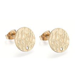 Настоящее золото 18K Ионное покрытие (ip) 304 детали серьги-гвоздики из нержавеющей стали, с ушными гайками / спинкой и петлей для серег, , плоско-круглые, золотые, 12x1 мм, отверстие : 1.4 мм, штифты : 0.7 мм