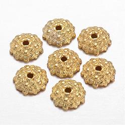 Golden Tibetan Style Bead Caps, Lead Free & Cadmium Free & Nickel Free, Flower, 11x3.5mm, Hole: 2mm