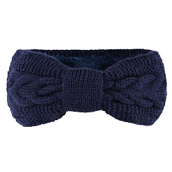 Midnight Blue Polyacrylonitrile Fiber Yarn Winter Ear Warmer Headbands, Soft Stretch Thick Cable Knit Head Wrap for Women, Midnight Blue, 250x100mm