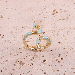 05 Colorful Snake-shaped Oil Drop Ring for Women, 18K Gold Plated Open-ended Fashion Ring