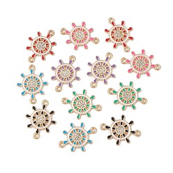 Mixed Color Alloy Enamel Connector Charms, Helm Links with Crystal Rhinestone, Light Gold, Cadmium Free & Nickel Free & Lead Free, Mixed Color, 22x16.8x1.7mm, Hole: 1.2mm