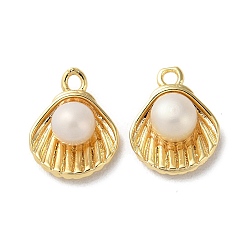 Real 18K Gold Plated Brass Charms, with ABS Imitation Pearl Beads, Shell Shape Charms, Real 18K Gold Plated, 10.5x8.5x4.5mm, Hole: 1mm