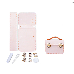 Lavender Blush DIY Purse Making Kit, Including Cowhide Leather Bag Accessories, Iron Needles & Waxed Cord, Iron Clasps Set, Lavender Blush, 8x10.5x4.5cm
