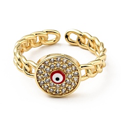 Red Clear Cubic Zirconia Evil Eye Open Cuff Ring with Enamel, Real 18K Gold Plated Brass Jewelry for Women, Cadmium Free & Lead Free, Red, US Size 7(17.3mm)