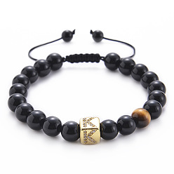 K Square Gemstone Letter Bracelet with Natural Agate and Tiger Eye Beads - A to Z Alphabet Design