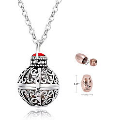 FireBrick Stainless Steel Bead Cage Pendant Necklaces, Urn Ashes Necklace, Round, FireBrick, 21.65 inch(55cm)