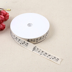 Antique White Printed Polyester Ribbons, Musical Note, Antique White, 5/8 inch(15mm), 20 yards/roll