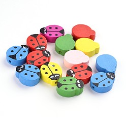 Mixed Color Natural Wood Beads, Lead Free, Dyed, Ladybug, Mixed Color, 18~19x15x6mm, Hole: 2mm, about 660pcs/500g