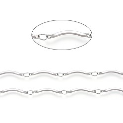 Stainless Steel Color Handmade 304 Stainless Steel Scalloped Bar Link Chains, Soldered, with Card Paper, Stainless Steel Color, Bar Link: 16x2x3mm, about 16.4 Feet(5m)/card