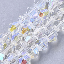 Clear AB Electroplate Glass Beads Strands, AB Color Half Plated, Faceted, Bicone, Clear AB, 6x6mm, Hole: 1mm, about 45~47pcs/Strand, 10.83 inch(27.5 cm) 