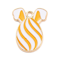 Gold Easter Alloy Enamel Pendants, Golden, Egg with Rabbit Ear Charm, Gold, 22x17x1.5mm, Hole: 2mm
