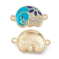 Turquoise Alloy Crystal Rhinestone Connector Charms, with Enamel, Elephant Links, Light Gold, Turquoise, 14.5x23x3mm, Hole: 1.6mm