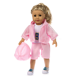 Pink Cotton Doll Sweat Suit & Hat, Doll Clothes Outfits, Fit for American 18 inch Girl Dolls, Pink, 310x235x140mm
