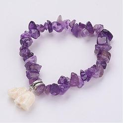 Amethyst Resin Elephant Charm Bracelets, with Natural Amethyst Chips, 2 inch(51mm)