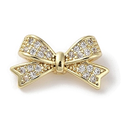 Real 18K Gold Plated Brass Micro Pave Clear Cubic Zirconia Beads, Bowknot, Real 18K Gold Plated, 9.5x17.5x5mm, Hole: 1mm