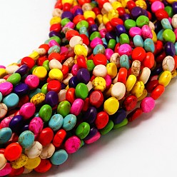 Mixed Color Oval Synthetic Turquoise Beads Strands, Dyed, Mixed Color, 10x8x3mm, Hole: 1mm, about 40pcs/strand, 15.7 inch