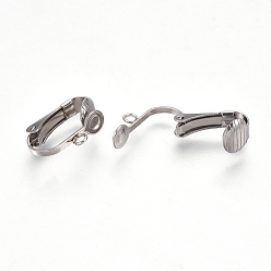Stainless Steel Color 304 Stainless Steel Clip-on Earring Findings, Stainless Steel Color, 16x12~13x3.5mm, Hole: 2mm