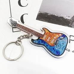 Light Sky Blue Acrylic Music Instrument Keychain, with Metal Finding, Guitar, Light Sky Blue, 10cm
