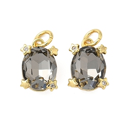 Серый Кулон из циркония, со стеклом, овал со звездочками, стойки покрытие, долговечный, без кадмия и без свинца, реальный 18 k позолоченный, с целью перехода в кольце, серые, 13x8.5x6 мм, отверстие : 3 мм