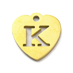 Letter K Ion Plating(IP) 304 Stainless Steel Pendant, Golden, Heart with Letter, Letter K, 12x12x1mm, Hole: 1.4mm