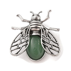 Зеленый Авантюрин Брошь из натурального зеленого авантюрина, антикварная брошь в виде пчелы из сплава серебра, 38x36x11.5 мм, отверстие : 5x6 мм