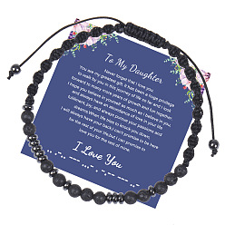 To My Daughter - Morse Code Bracelet I Love You" Morse Code Bracelet with Black Lava Stone Card, Women's Gift