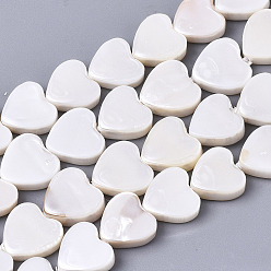 Linen Natural Freshwater Shell Beads Strands, Heart, Linen, 10x10x2mm, Hole: 0.7mm, about 38pcs/strand, 14.25 inch(36.2cm)