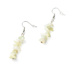 Новый Нефрит Серьги с подвесками из натуральных новых нефритовых чипсов, латунные украшения для девушек, платина, 53.5~54.5 мм, штифты : 0.5 мм