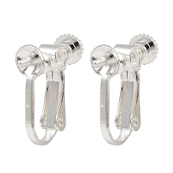 Посеребрённый Латунные серьги с клипсами, без кадмия и без свинца, за половину пробурено бисера, 925 серебро покрытием, лоток : 5 мм, 15x16.5x5 мм, штифты : 1 мм