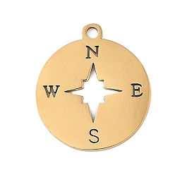 Настоящее золото 18K Ионное покрытие (ip) 304 подвески из нержавеющей стали, лазерная резка, компас, реальный 18 k позолоченный, 17x15x1 мм, отверстие : 1.4 мм
