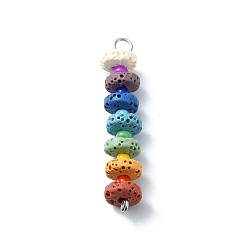 Platinum Chakra Natural Lava Rock Dyed Flat Round Connector Charms, Colorful Gems 304 Stainless Steel Glass Seed Beads Links, Platinum, 42~43x8mm, Hole: 1.8~3mm