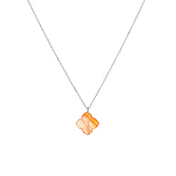 Orange Stainless Steel Pendant Necklaces, Clover, Orange, 17.72 inch(45cm)