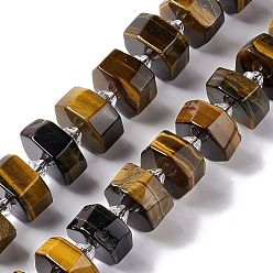 Tiger Eye Natural Tiger Eye Beads Strands, Faceted, Flat Round, 14~15x14~15x7~7.5mm, Hole: 2mm, about 29~30pcs/strand, 14.02~14.37 inch(35.6~36.5cm)