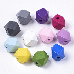 Mixed Color Spray Painted Natural Wooden Beads, Polygon, Mixed Color, 15x15x15mm, Hole: 3.5mm
