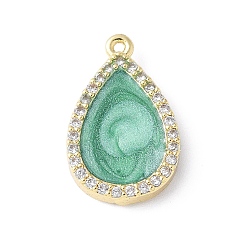 Аквамарин Латунные микро проложить кубического циркония подвески, с эмалью, слезинки, стойки покрытие, долговечный, без свинца и без кадмия, реальный 18 k позолоченный, аквамарин, 18x11.5x3 мм, отверстие : 1 мм