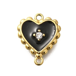 Черный 304 подвески-сердечки из нержавеющей стали с эмалью, с кристально горный хрусталь, ионное покрытие (ip), реальный 14 k позолоченный, чёрные, 12.5x10x3 мм, отверстие : 1 мм