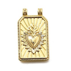 Сердце Подвески прямоугольника латуни, без кадмия и без свинца, долговечный, стойки покрытие, реальный 18 k позолоченный, святое сердце, 26.5x15x2.5 мм, отверстие : 1.5 мм