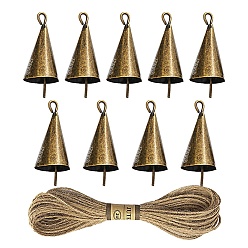 Античная Бронза Железный колокольчик подвесные украшения, с джутовой веревкой, античная бронза, 45x21 мм