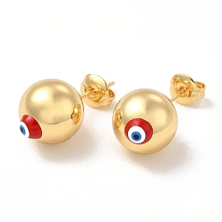Red Enamel Evil Eye Stud Earrings, Real 18K Gold Plated Brass Ball Post Earrings for Women, Red, 12mm, Pin: 0.7mm