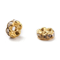 Crystal Brass Rhinestone Spacer Beads, Grade A, Wavy Edge, Golden Metal Color, Rondelle, Crystal, 7x3.2mm, Hole: 1mm