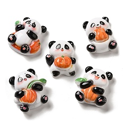 White Opaque Resin Decoden Cabochons, Panda with Pumpkin, Mixed Shapes, White, 24.5x19~23x9.5~11mm