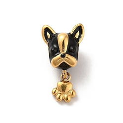 Golden Ion Plating(IP) 304 Stainless Steel Enamel European Beads, Large Hole Beads, Dog Head with Dog Paw, Golden, 19x10x9mm, Hole: 5mm