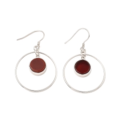 Carnelian Natural Carnelian Flat Round Dangle Earrings, Real Platinum Plated Rhodium Plated 925 Sterling Silver Earrings, 46x27.5mm