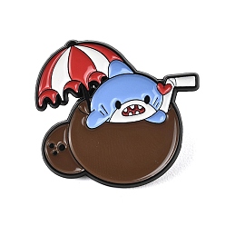 Shark Летняя брошь-булавка из цинкового сплава с запекаемой краской для рюкзака и одежды, кокосового коричневый, акула в кокосе, 29.5x31 мм